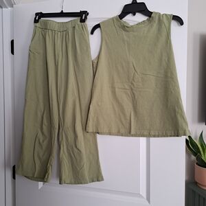 Olive Green 100% Cotton Set Loungewear Casualwear Size Small
